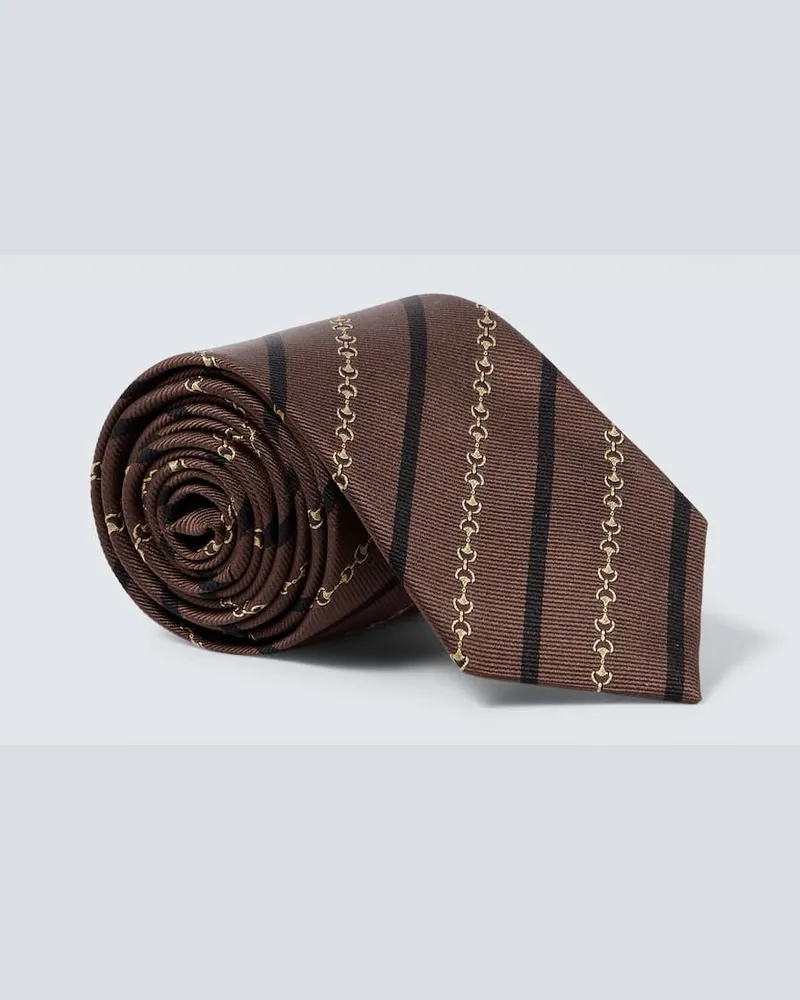 Gucci Krawatte Horsebit aus Seiden-Jacquard Braun
