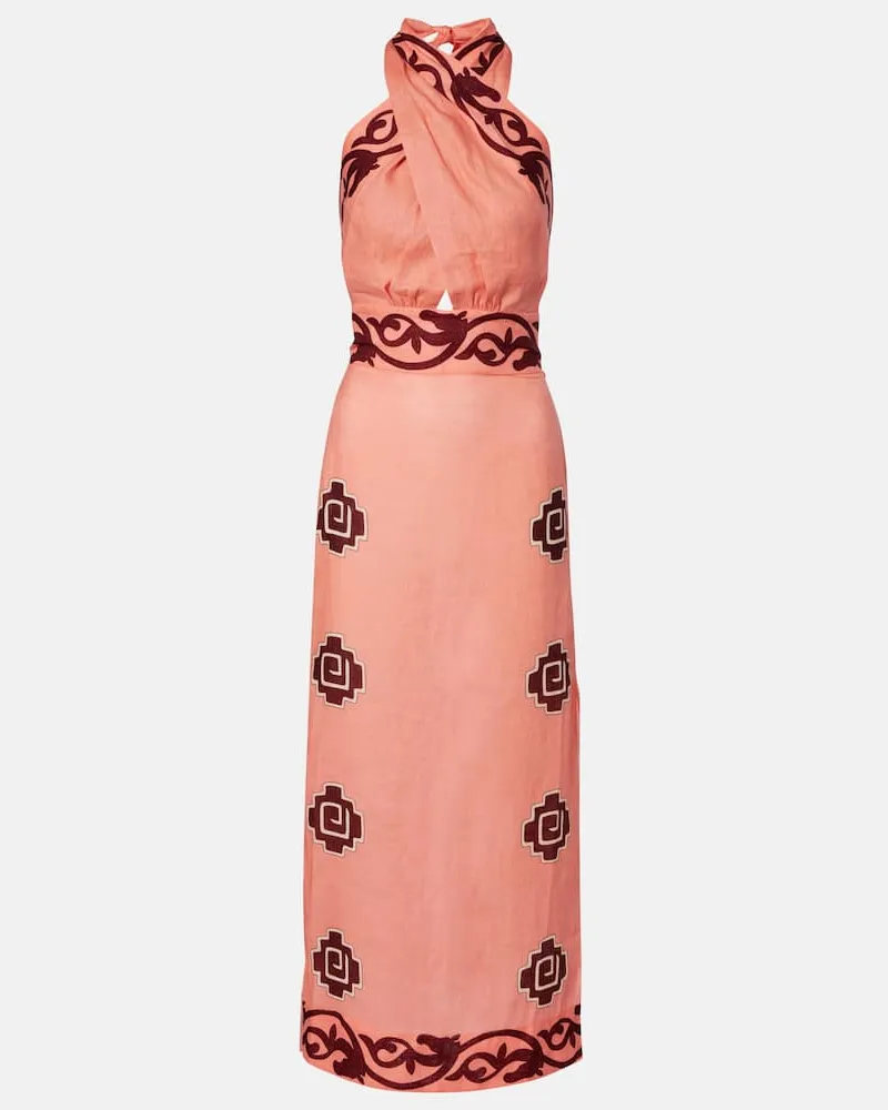 Johanna Ortiz Maxikleid Energetic Patterns aus Leinen Rosa