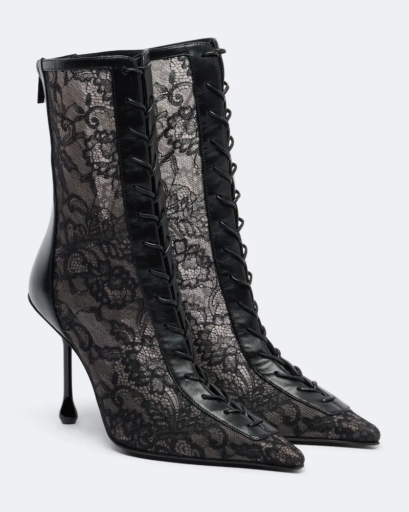Jimmy Choo Ankle Boots Scarlett aus Spitze mit Leder Schwarz
