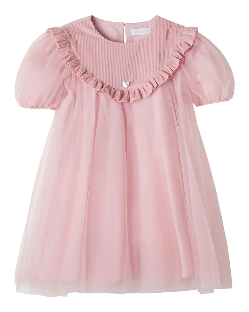 Monnalisa Gerüschtes Kleid aus Tüll mit Cord Rosa