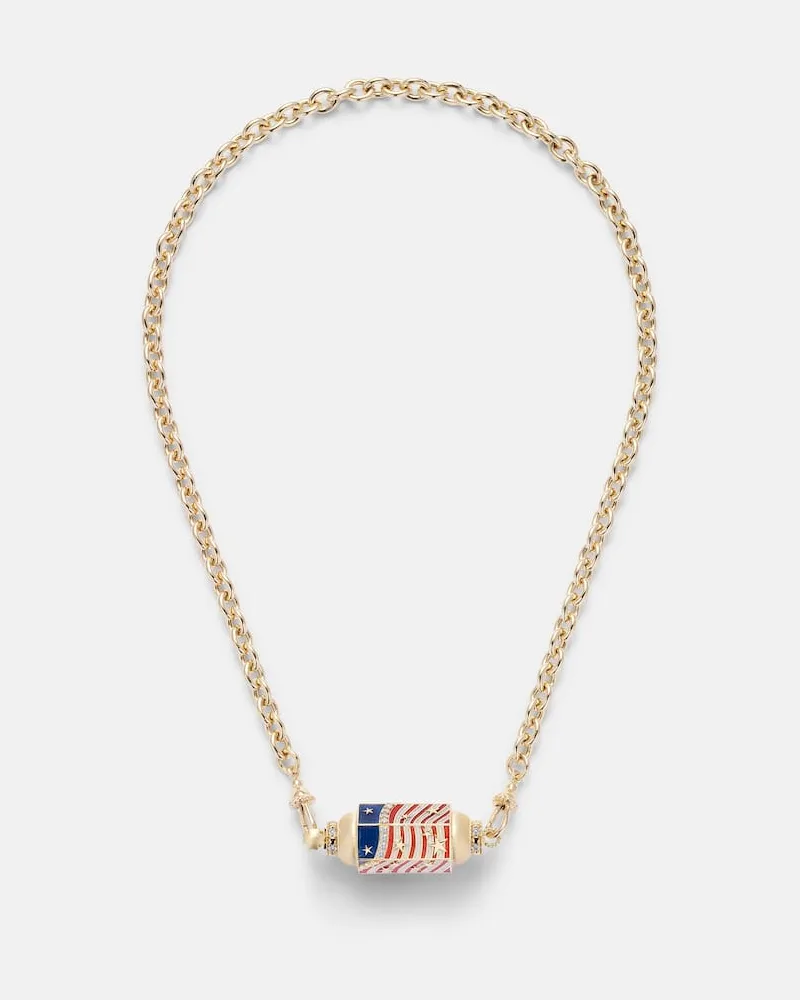 Marie Lichtenberg Halskette USA aus 18kt Gelbgold mit Emaille und Diamanten Gold