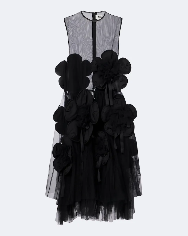 Noir Kei Ninomiya Verziertes Midikleid aus Mesh Schwarz