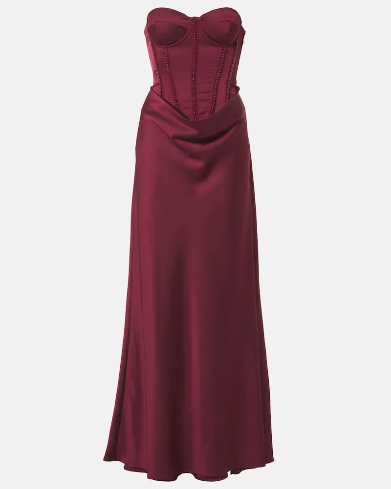 ROTATE Birger Christensen Verzierte Robe aus Satin Burgunderrot