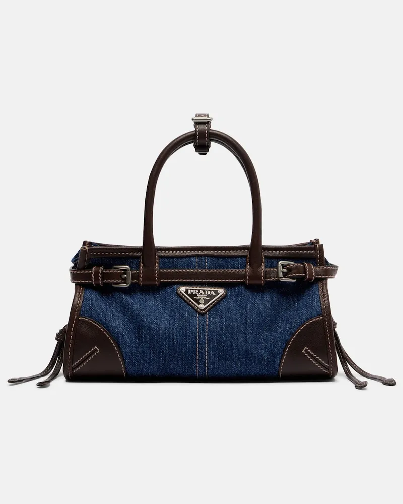 Prada Henkeltasche Prada Bonnie Small aus Denim mit Leder Blau