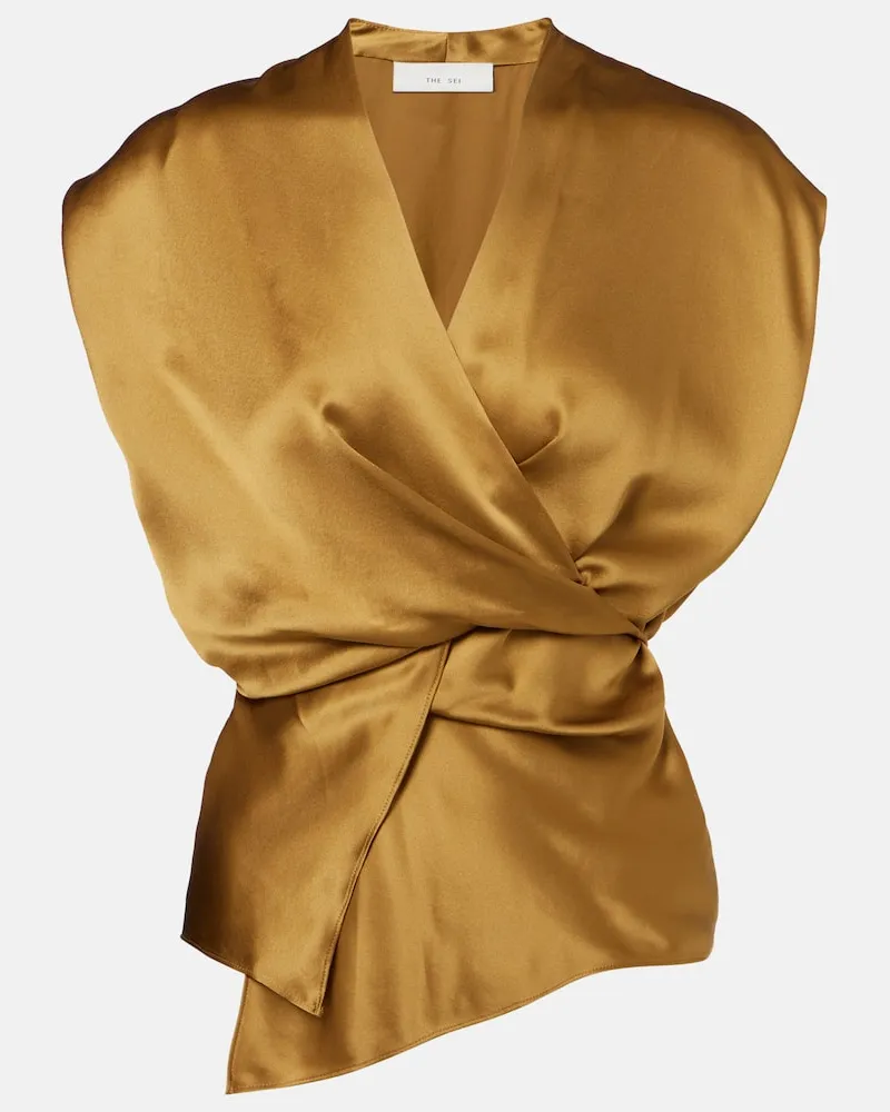 The Sei Wickeltop aus Seidensatin Gold