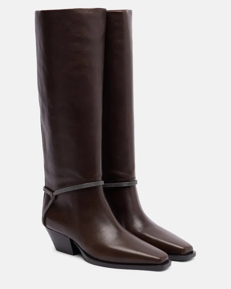 Brunello Cucinelli Stiefel Monili aus Leder Braun