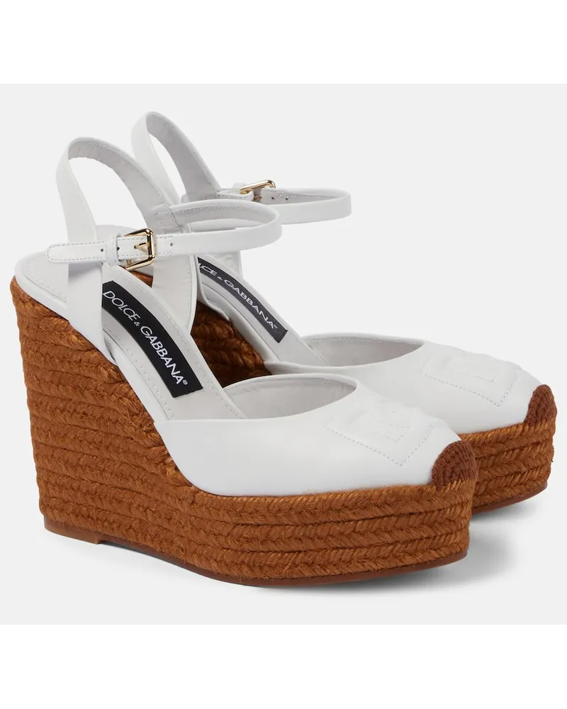 Dolce & Gabbana Espadrille-Wedges aus Leder Weiss