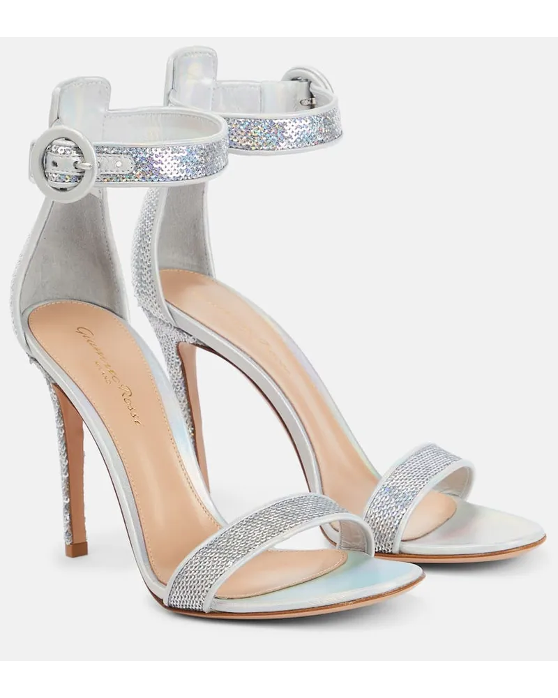 Gianvito Rossi Verzierte Sandalen aus Metallic-Leder Silber