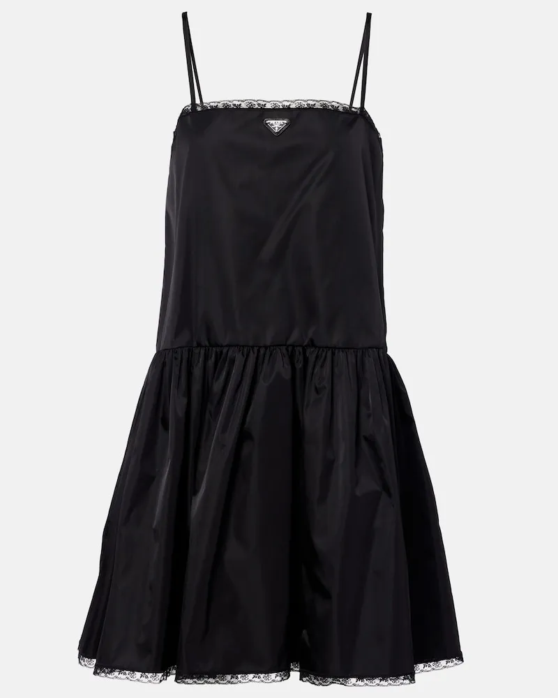 Prada Minikleid aus Re-Nylon mit Spitze Schwarz