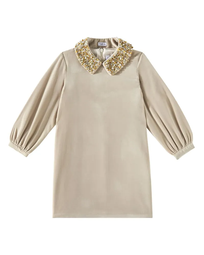 Il Gufo Kleid aus Samt mit Kristallen Beige