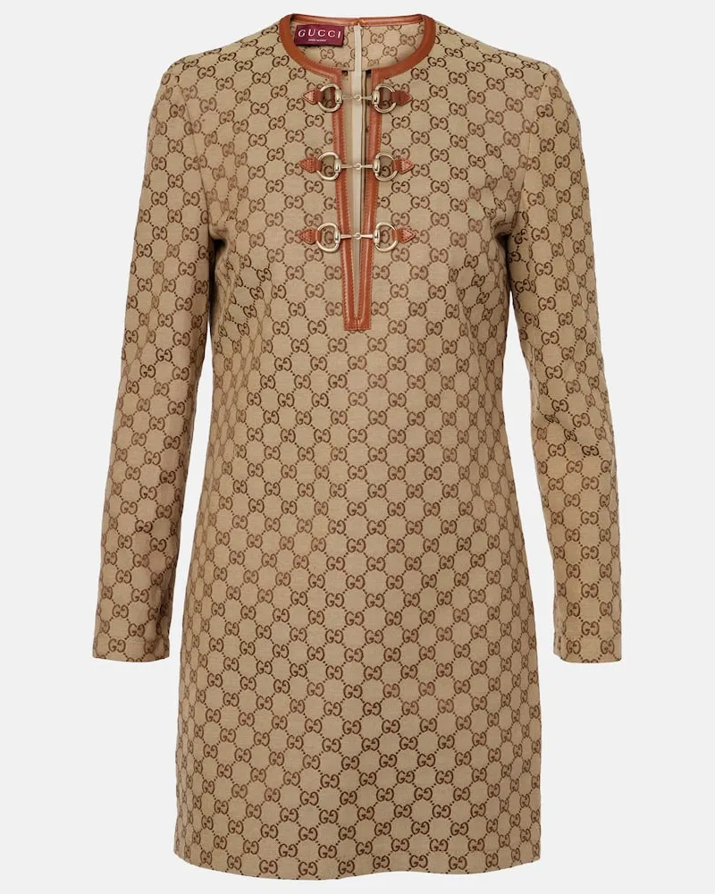 Gucci Minikleid Horsebit GG aus Canvas Neutral