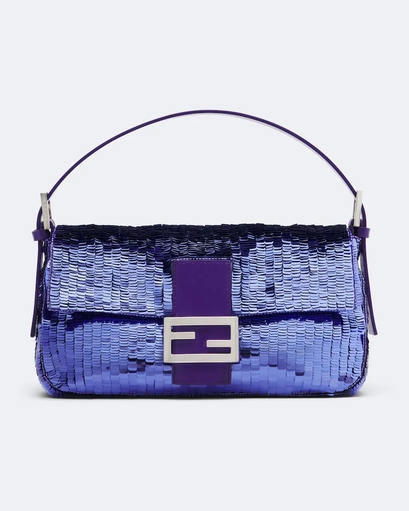 Fendi Schultertasche Baguette Small mit Pailletten Violett