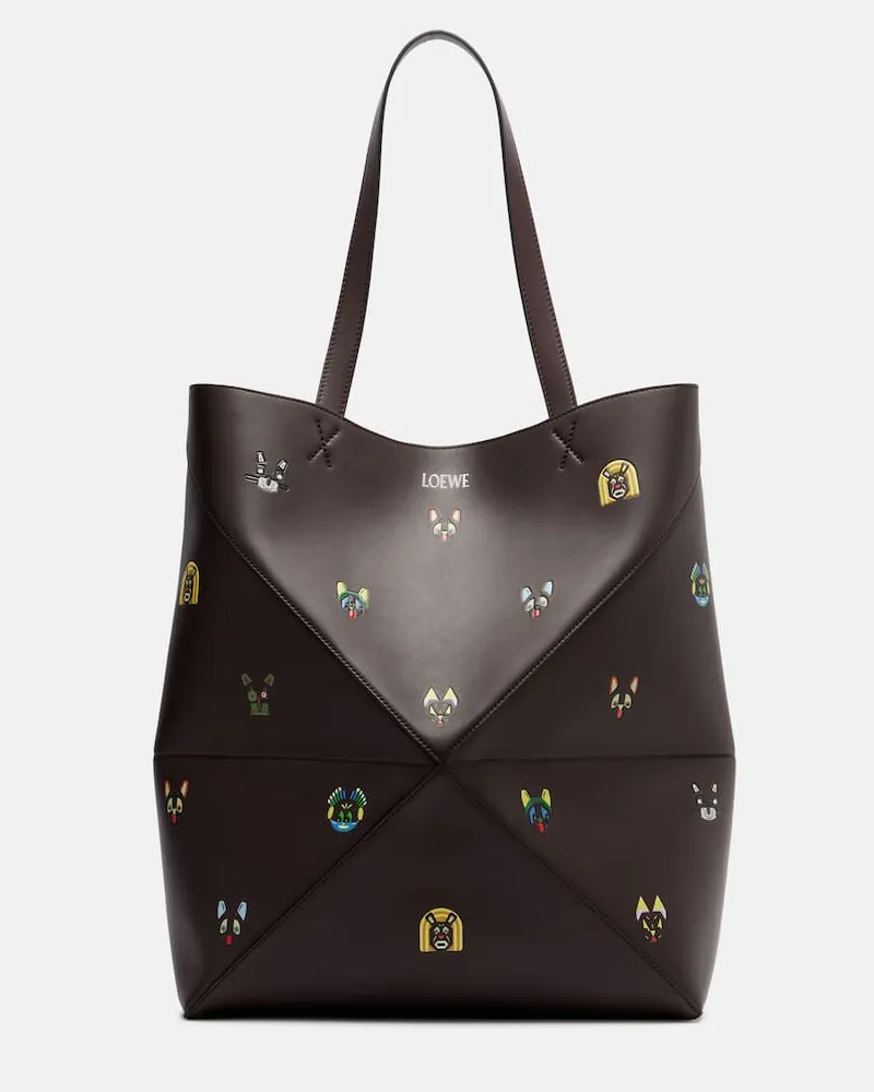 Loewe X Louis Wain Tote Bag Puzzle Fold Cats aus Leder Braun
