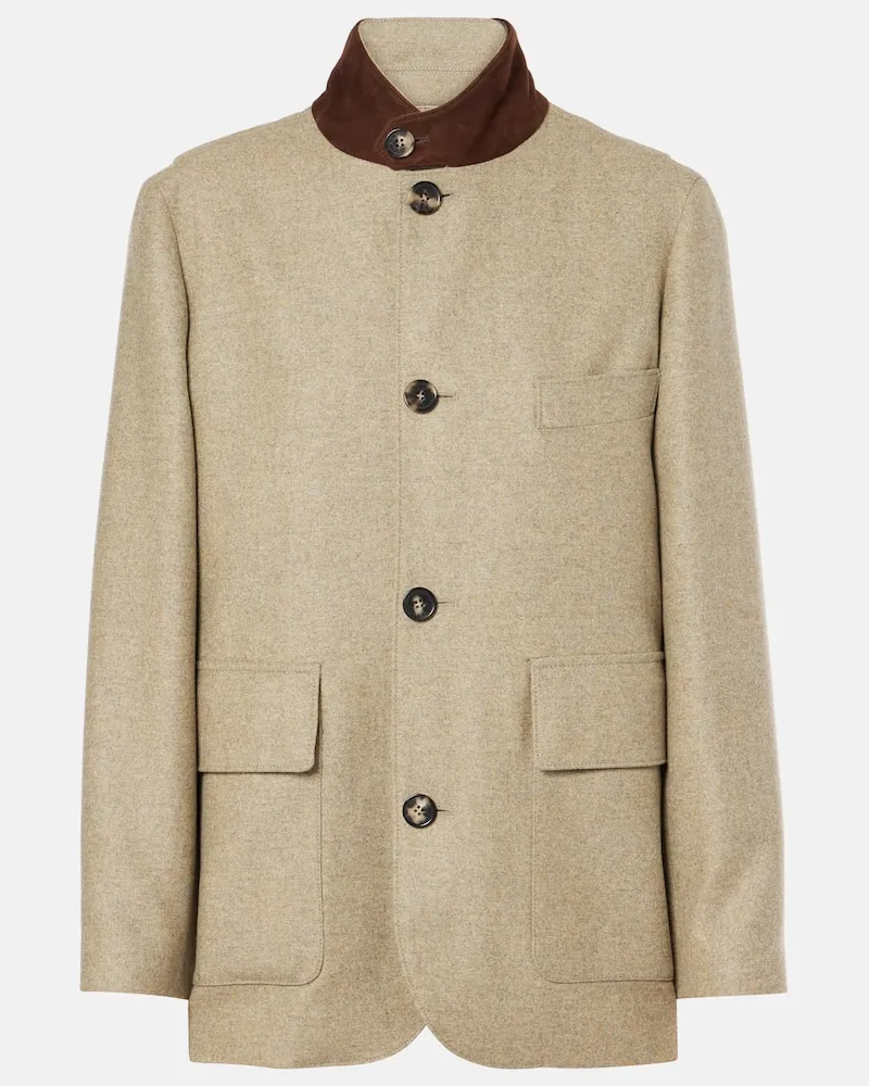Loro Piana Jacke Roadster aus einem Wollgemisch mit Leder Weiã