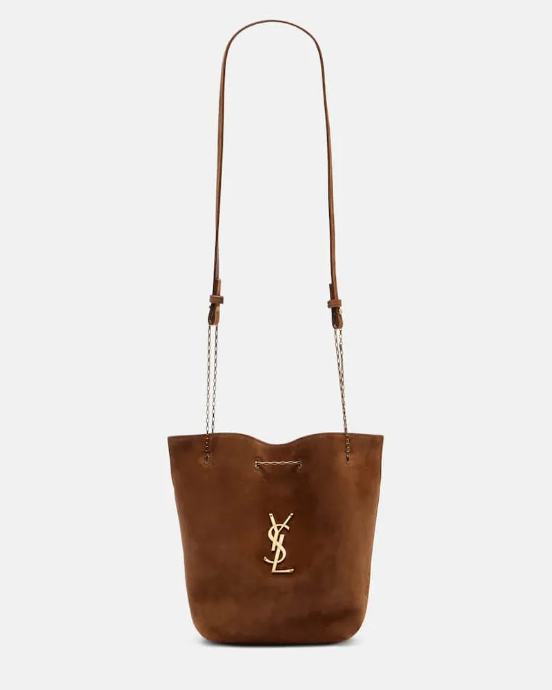 Saint Laurent Bucket Bag Cassandre aus Veloursleder Braun