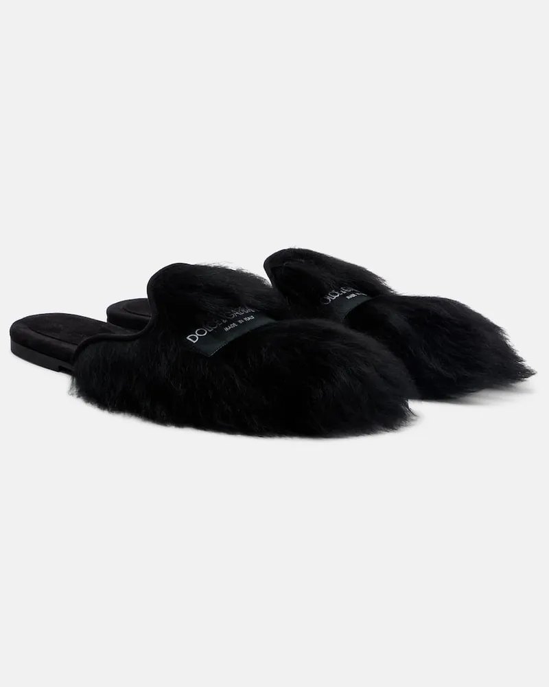 Dolce & Gabbana Slippers aus Shearling Schwarz