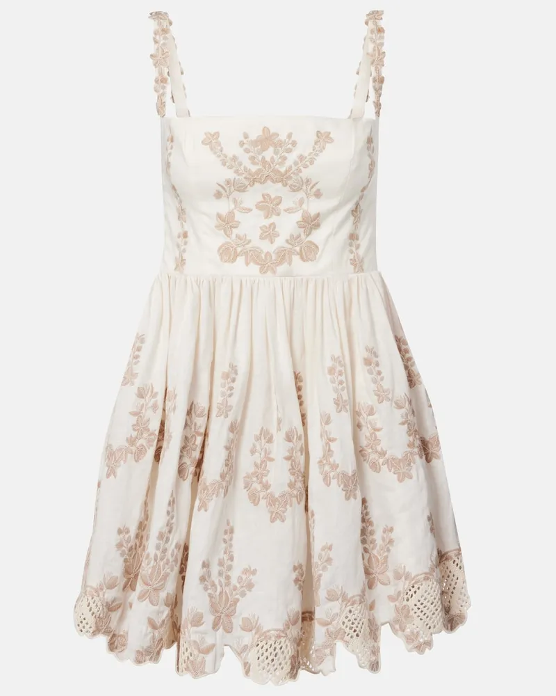 AGUA BENDITA Besticktes Minikleid Mielero aus Leinen Beige