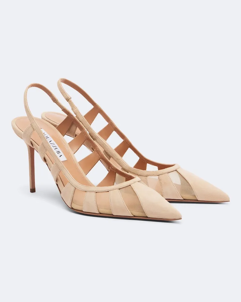Aquazzura Slingback-Pumps Screen 85 aus Veloursleder Beige