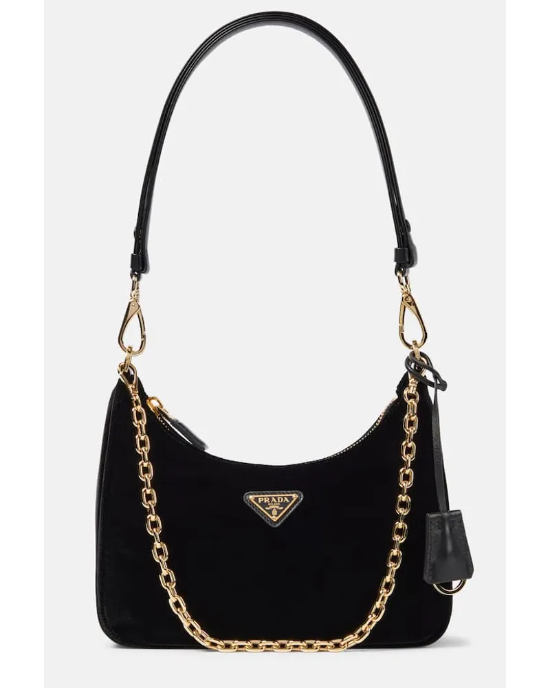 Prada Schultertasche Re-Edition Small aus Samt Schwarz