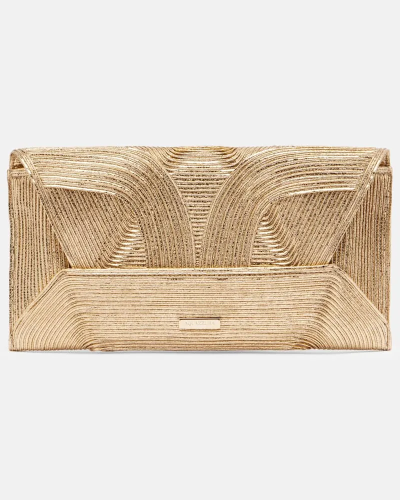 Aquazzura Clutch Vacanza Mini aus Raffiabast mit Leder Gold
