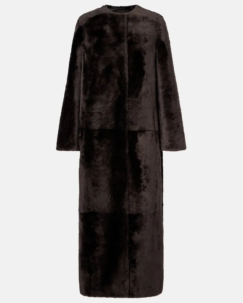 Yves Salomon Wendbarer Mantel aus Shearling und Leder Braun