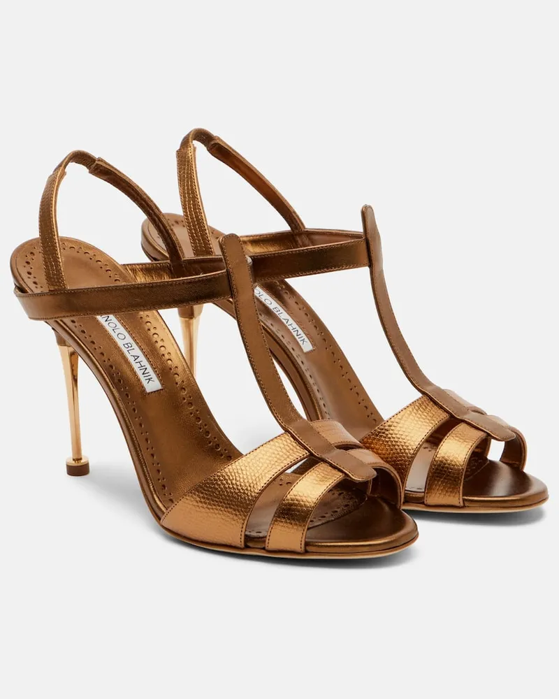 Manolo Blahnik Slingback-Sandalen Retaux 105 aus Metallic-Leder Braun