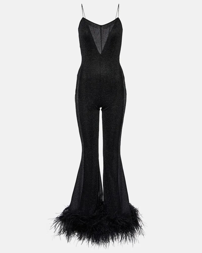 Oséree Oséree Jumpsuit Lumière mit Federn Schwarz