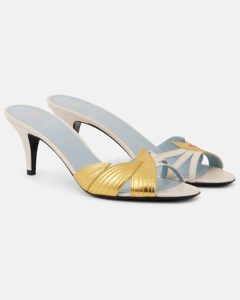 Valentino Garavani Pantoletten Foliefoliage mit Metallic-Leder Weiß