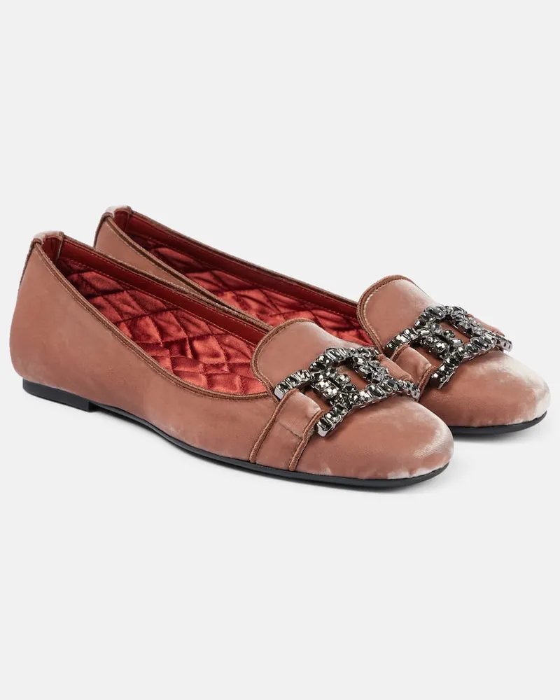 TOD'S Ballerinas Kate aus Samt mit Kristallen Rosa