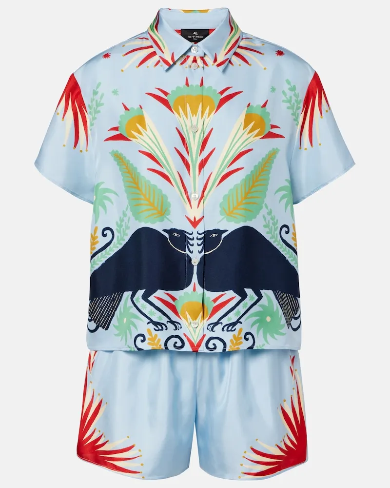 Etro Bedruckter Pyjama aus Seide Blau