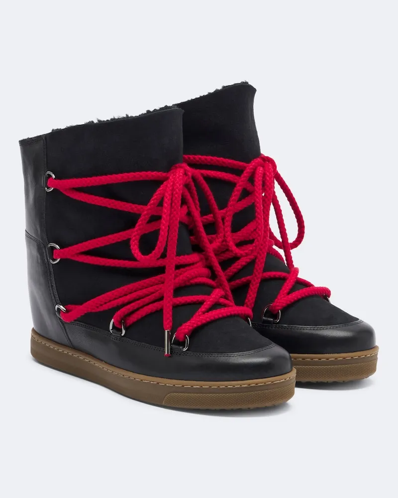 Isabel Marant Snow Boots Nowles aus Leder und Veloursleder Schwarz