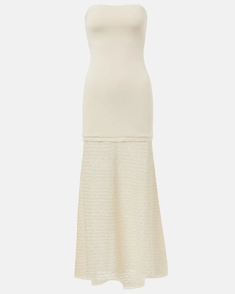 Posse Maxikleid Romy mit Häkelstrick Weiß