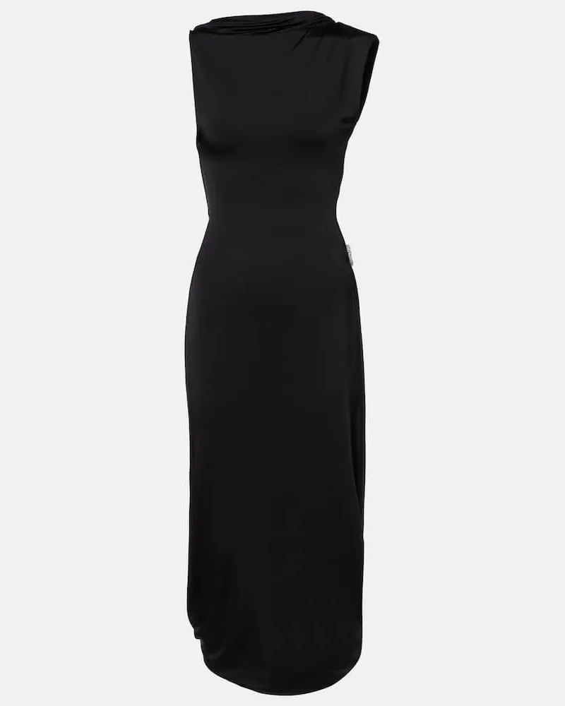Victoria Beckham Verziertes Midikleid aus Satin Schwarz