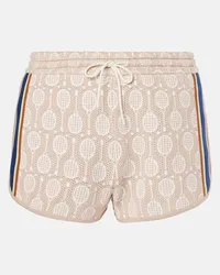 Tory Sport Low-Rise Shorts aus Jacquard Beige