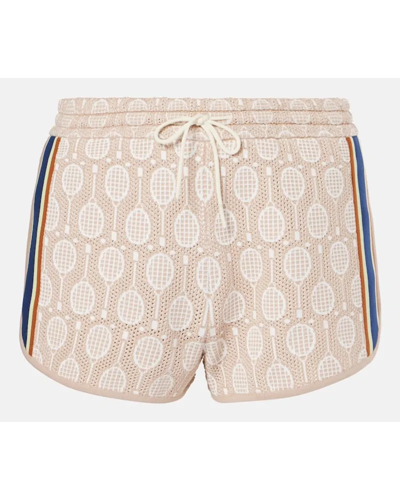 Tory Sport Low-Rise Shorts aus Jacquard Beige