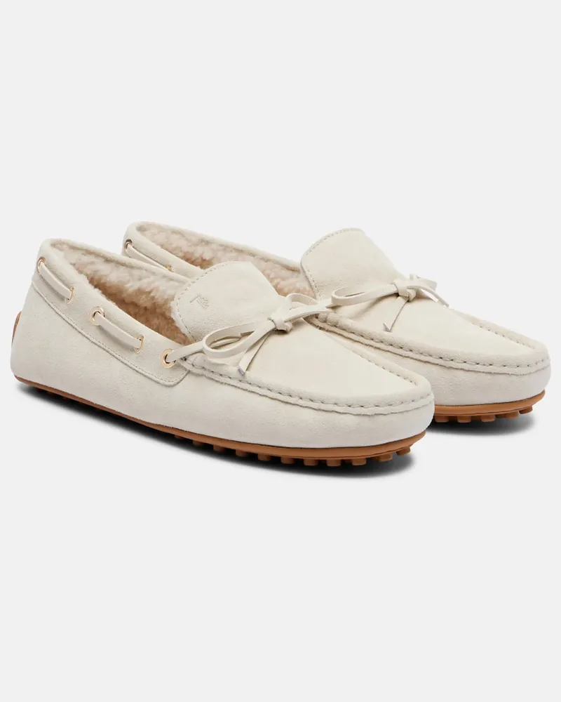 TOD'S Segelschuhe Gommino aus Veloursleder Weiß