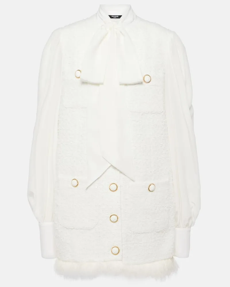 Balmain Minikleid aus Tweed Weiß