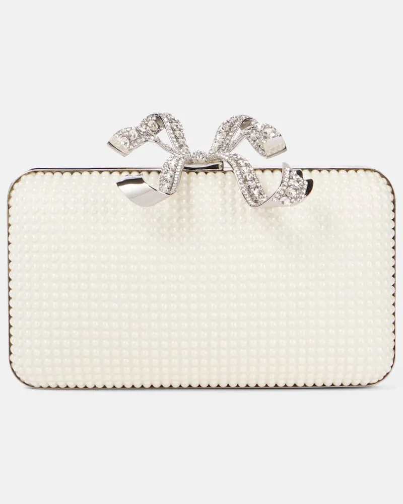 Self-Portrait Clutch Bow mit Zierperlen und Kristallen Weiß
