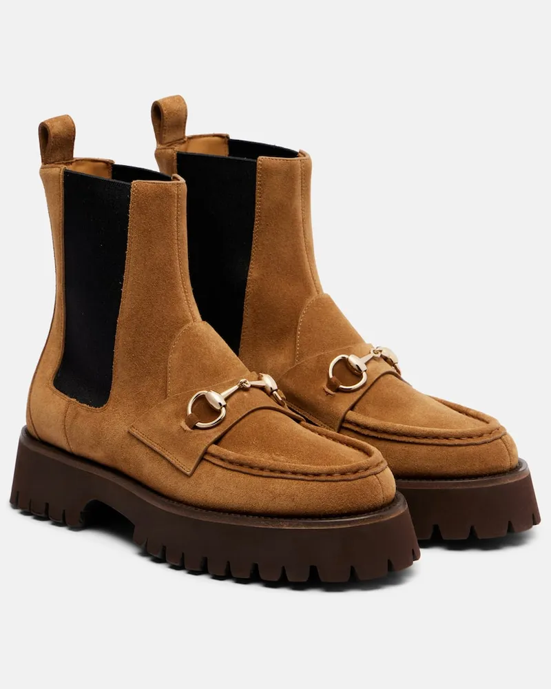 Gucci Chelsea Boots Horsebit aus Veloursleder Braun