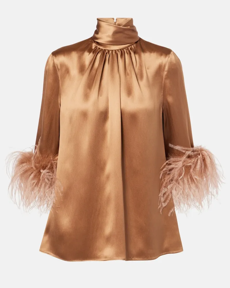 Dolce & Gabbana Top aus Seidensatin mit Federn Braun
