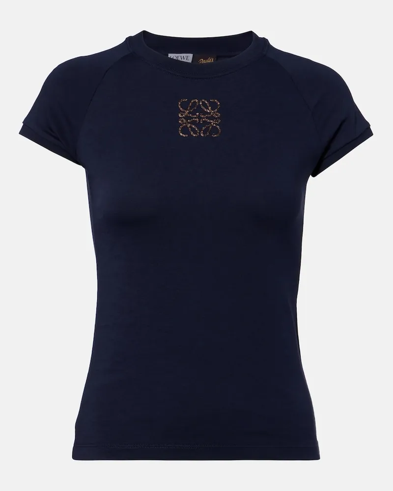 Loewe Paula's Ibiza Verziertes T-Shirt aus Baumwoll-Jersey Blau
