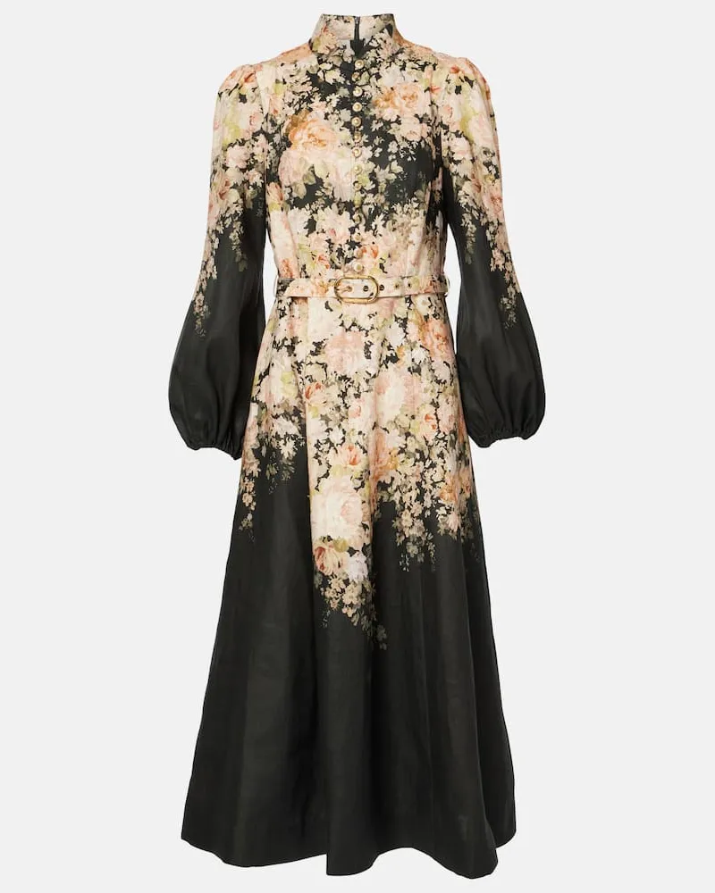 Zimmermann Midikleid aus Leinen Schwarz