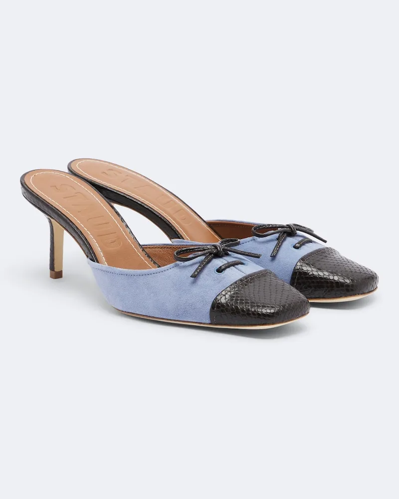 STAUD Mules Faye aus Veloursleder mit Leder Blau