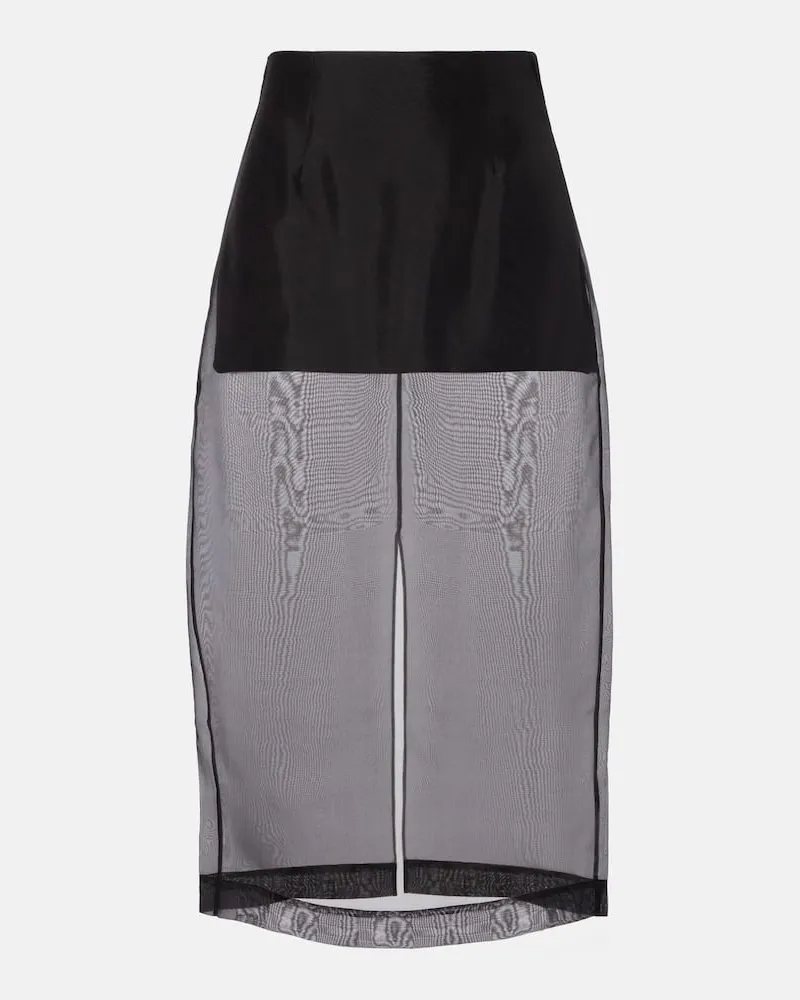 Frame Denim High-Rise-Midirock aus Seidenorganza Schwarz