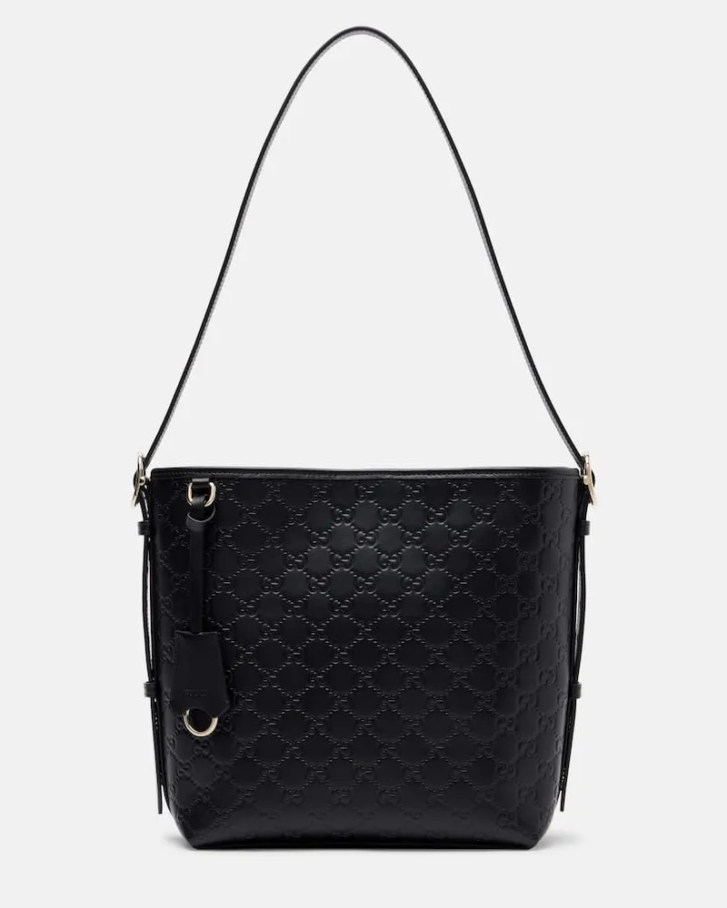 Gucci Tote Bag Emblem Medium aus Leder Schwarz