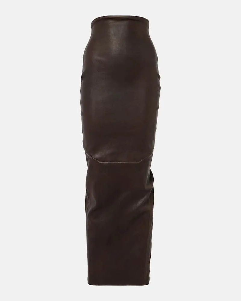 Rick Owens Maxirock Dirt Pillar aus Leder und Baumwolle Braun