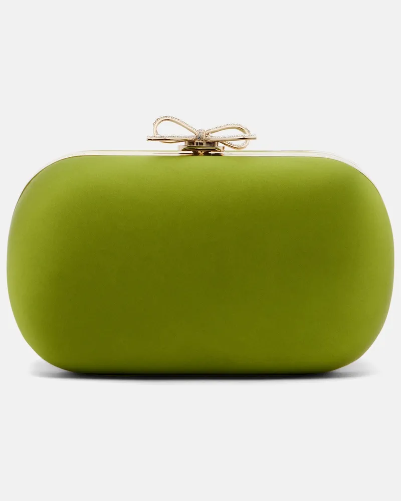 Self-Portrait Clutch aus Satin mit Kristallen Grün
