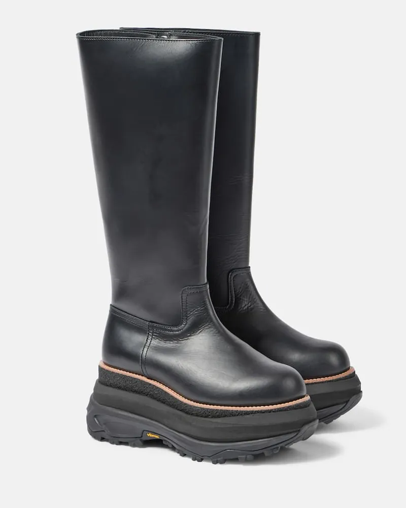 Sacai Plateaustiefel aus Leder Schwarz