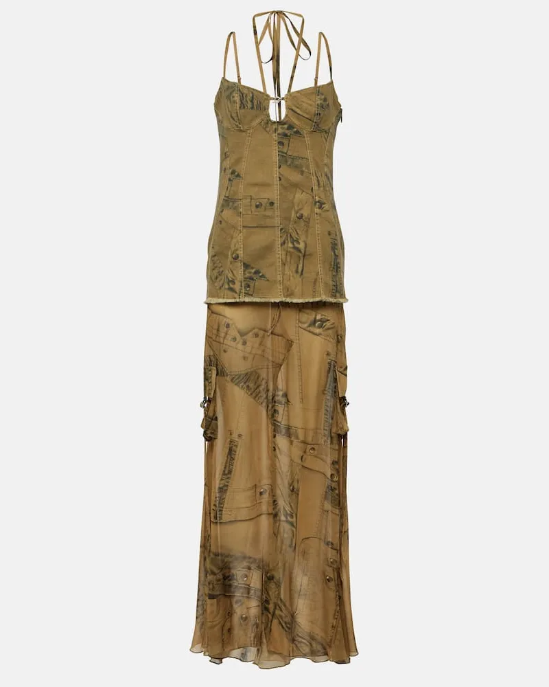 Blumarine Bedruckte Robe mit Denim Grün