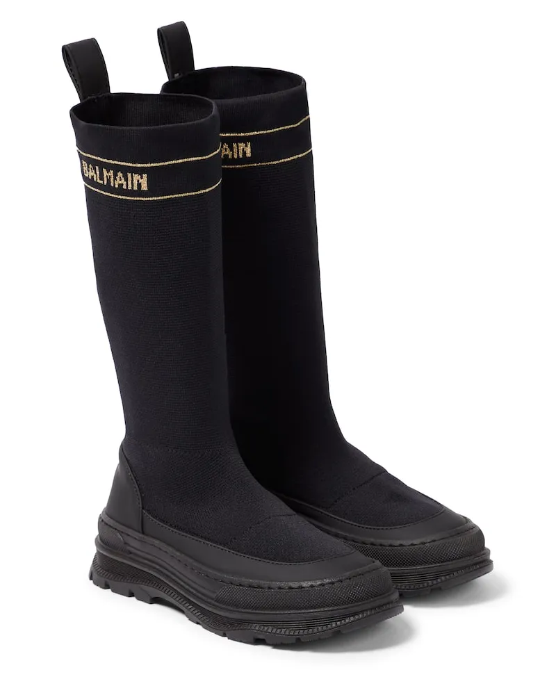 Balmain Stiefel aus Strick Schwarz
